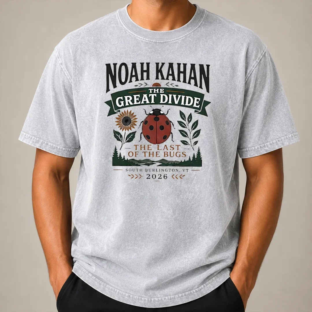 Hot Noah Kahan The Great Divide The Last Of The Bugs South Burlington 2026 Washed T Shirt Hot Noah Kahan The Great Divide The Last Of The Bugs South Burlington 2026 Washed T-Shirt