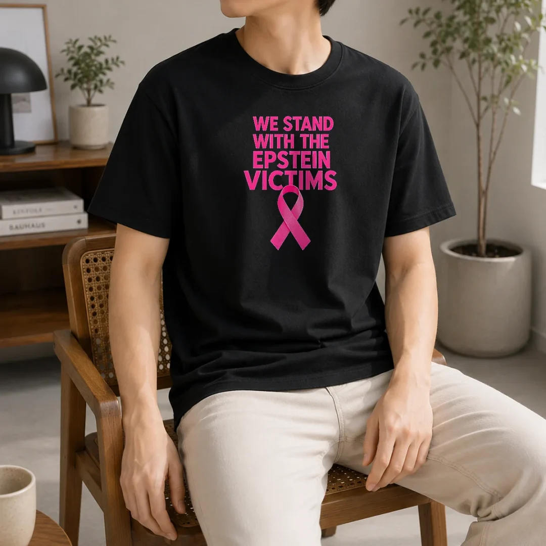 hot-original-we-stand-with-the-epstein-victims-pink-ribbon-t-shirt Hot Original We Stand With The Epstein Victims Pink Ribbon t shirt in pink with bold white text and ribbon graphic