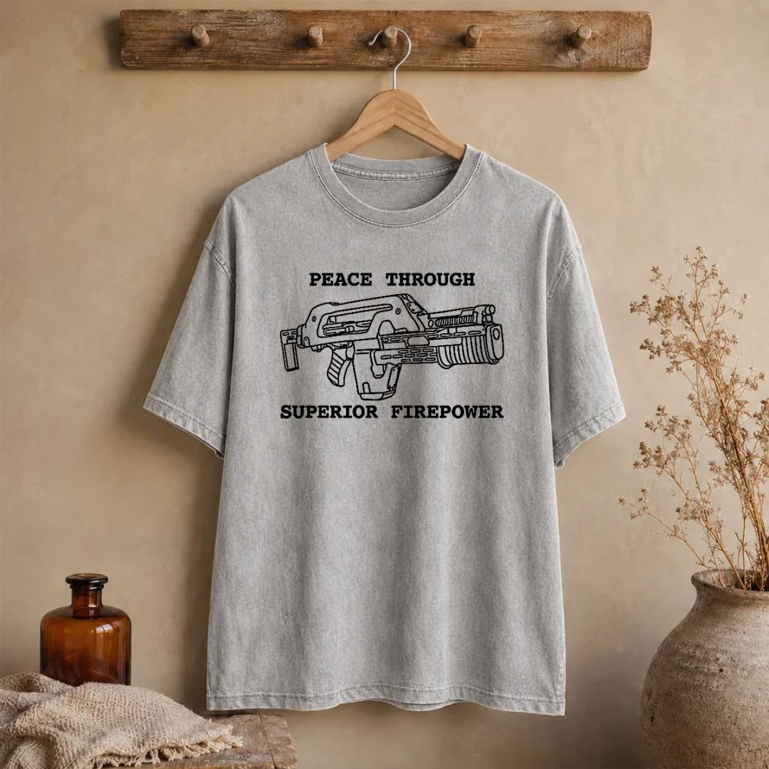 hot-peace-through-superior-firepower-washed-t-shirt Hot Peace Through Superior Firepower Washed T-Shirt