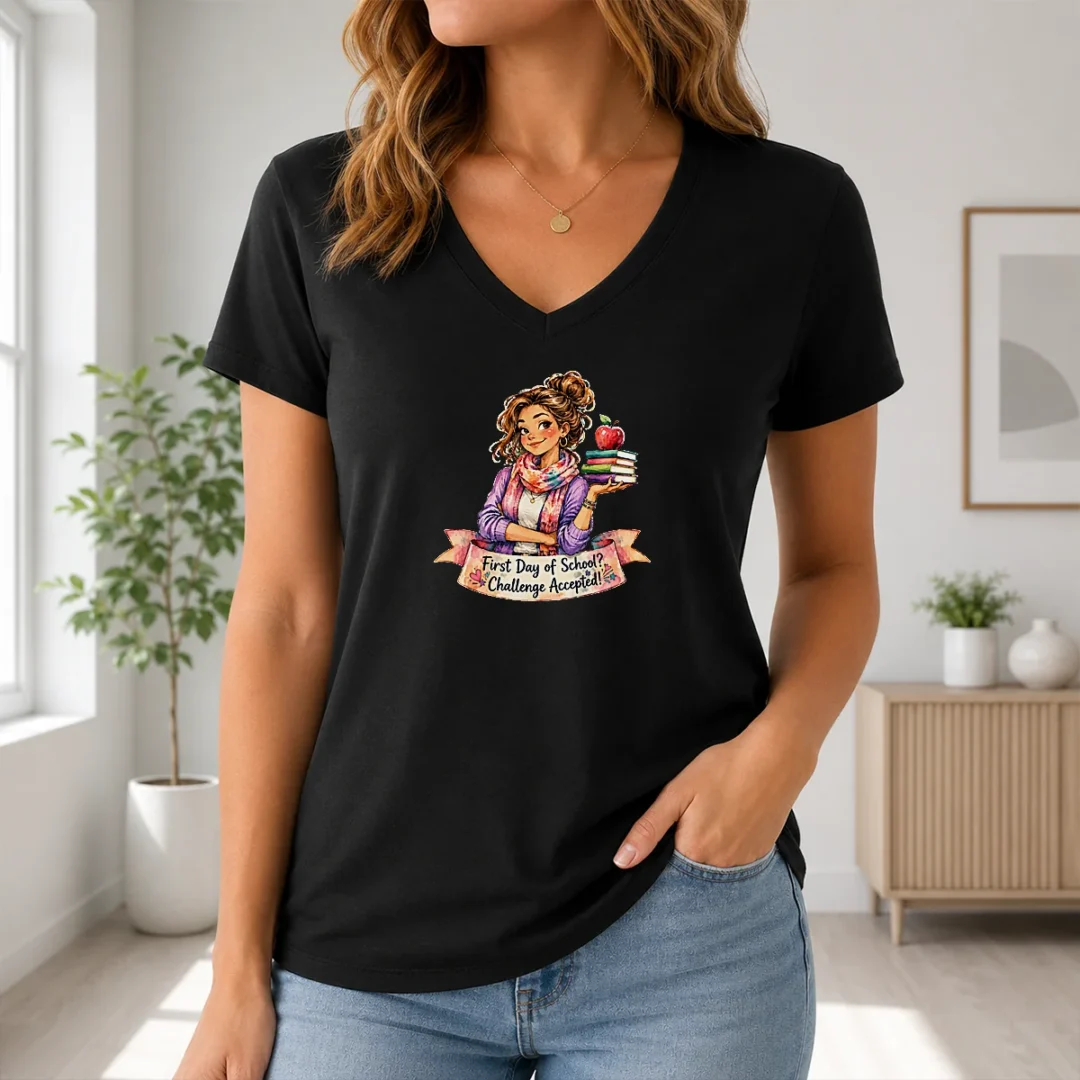Hot Premium Back To School Funny Teacher Girls Watercolor Graphic V Neck Shirt Hot Premium Back To School Funny Teacher Girls Watercolor Graphic V-Neck Shirt