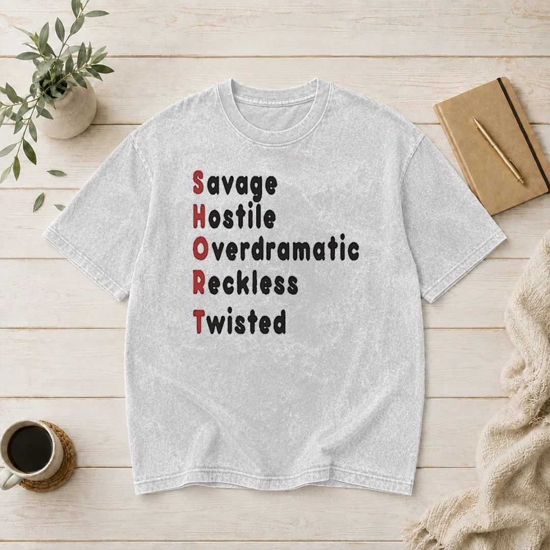 hot-premium-short-stands-for-savage-hostile-overdramatic-reckless-twisted-washed-t-shirt Hot Premium SHORT Stands For Savage Hostile Overdramatic Reckless Twisted Washed T Shirt front view on neutral background