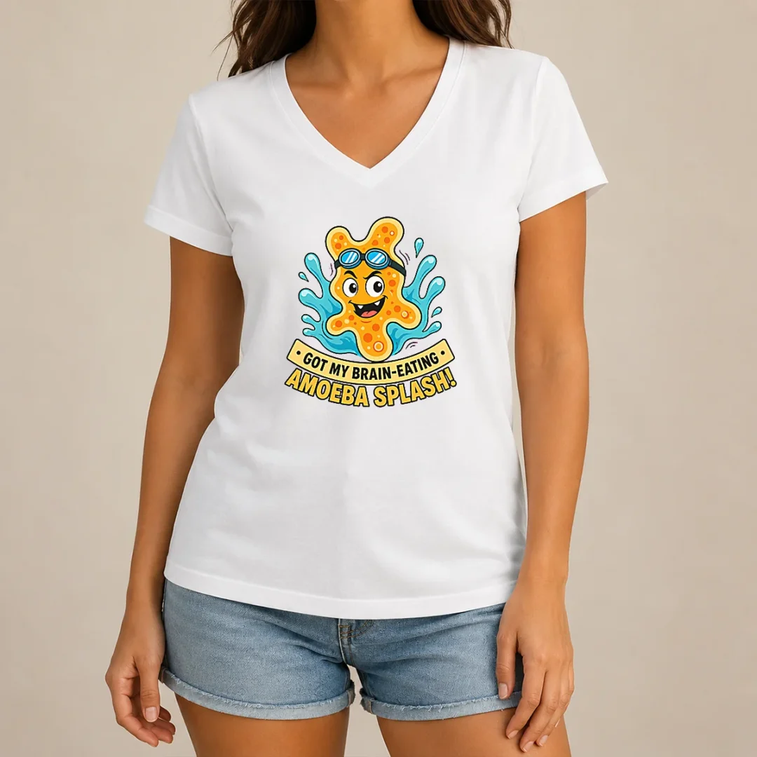 hot-pretty-playful-brain-amoeba-minimalist-humor-v-neck Hot Pretty Playful Brain Amoeba Minimalist Humor V Neck Shirt in soft fabric with a minimalist humorous design