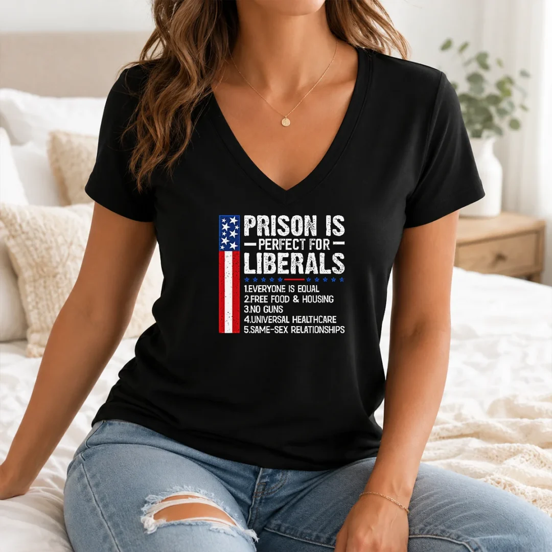Hot Prison For Liberals V Neck Shirt Hot Prison For Liberals V-Neck Shirt