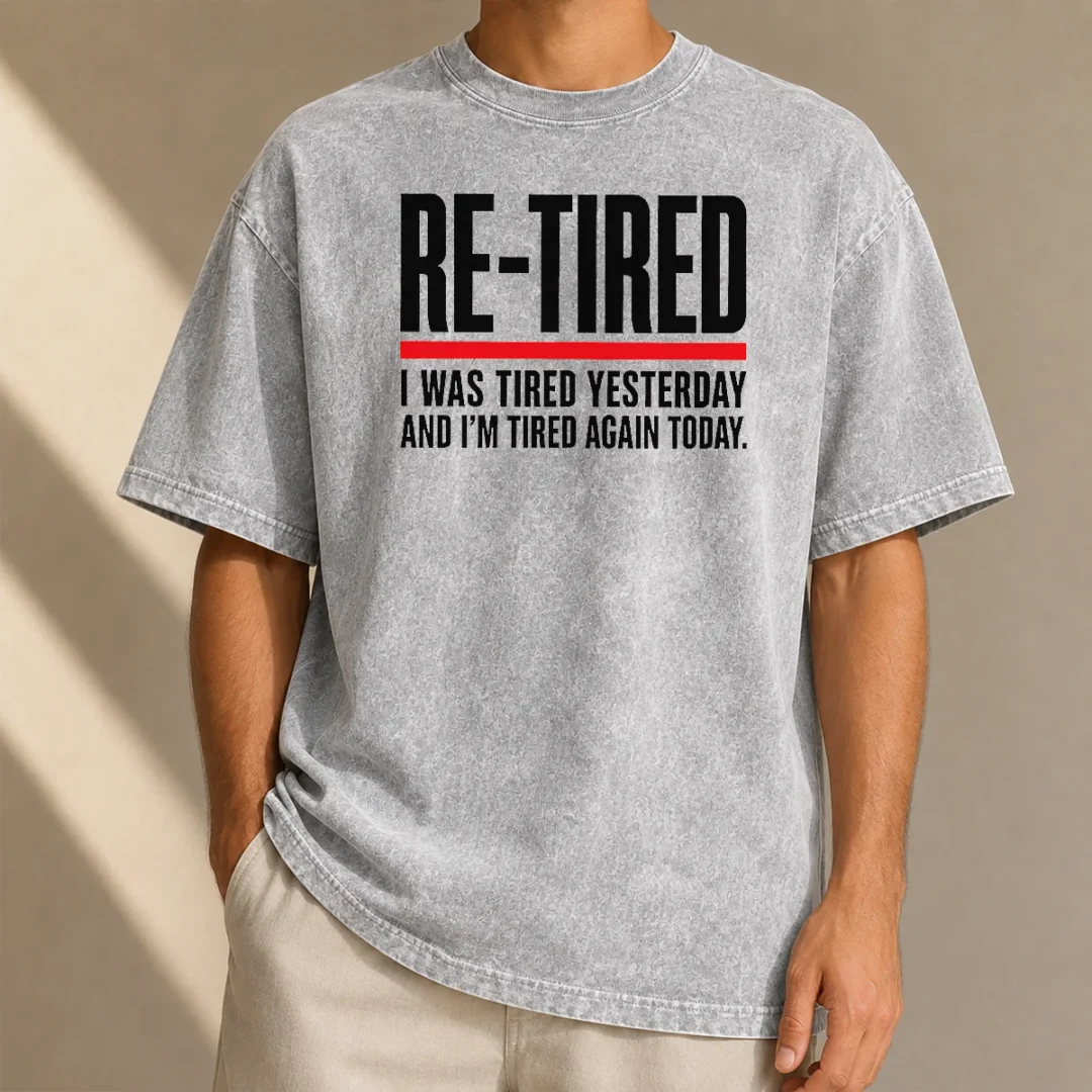 hot-re-tired-funny-office-burnout-graphic-geek-washed-t-shirt Hot RE TIRED Funny Office Burnout Graphic Geek Washed T-Shirt