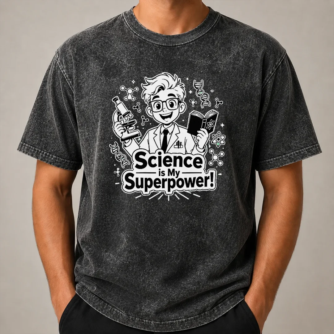 Hot Science Is My Superpower Line Art Washed T Shirt Hot Science Is My Superpower Line Art printed on a soft washed t shirt in light grey