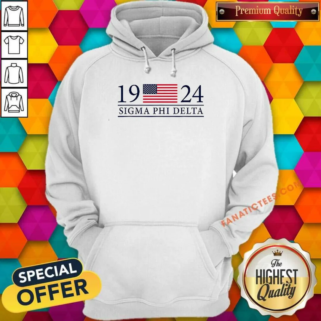 hot-sigma-phi-delta-1924-american-flag-fraternity-hoodie Hot Sigma Phi Delta 1924 American Flag Fraternity hoodie in black with bold American flag design and fraternity lettering