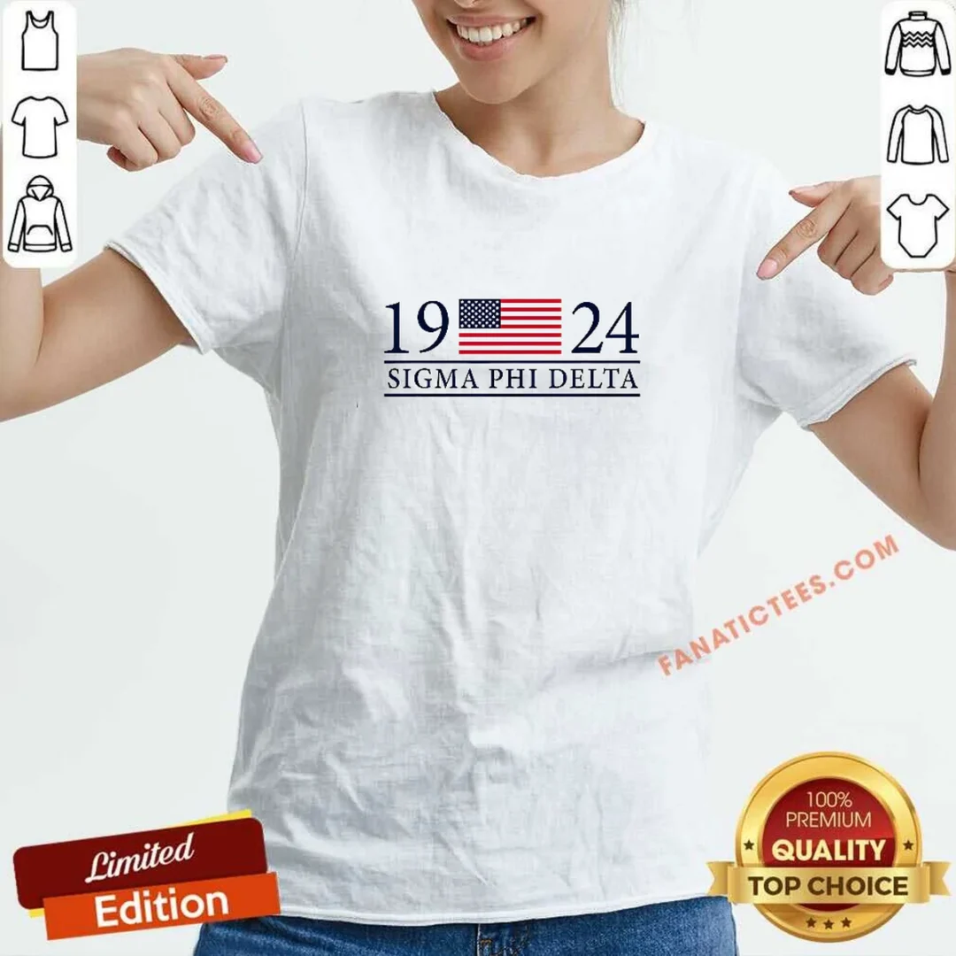hot-sigma-phi-delta-1924-american-flag-fraternity-v-neck-shirt Hot Sigma Phi Delta 1924 American Flag Fraternity V-Neck Shirt