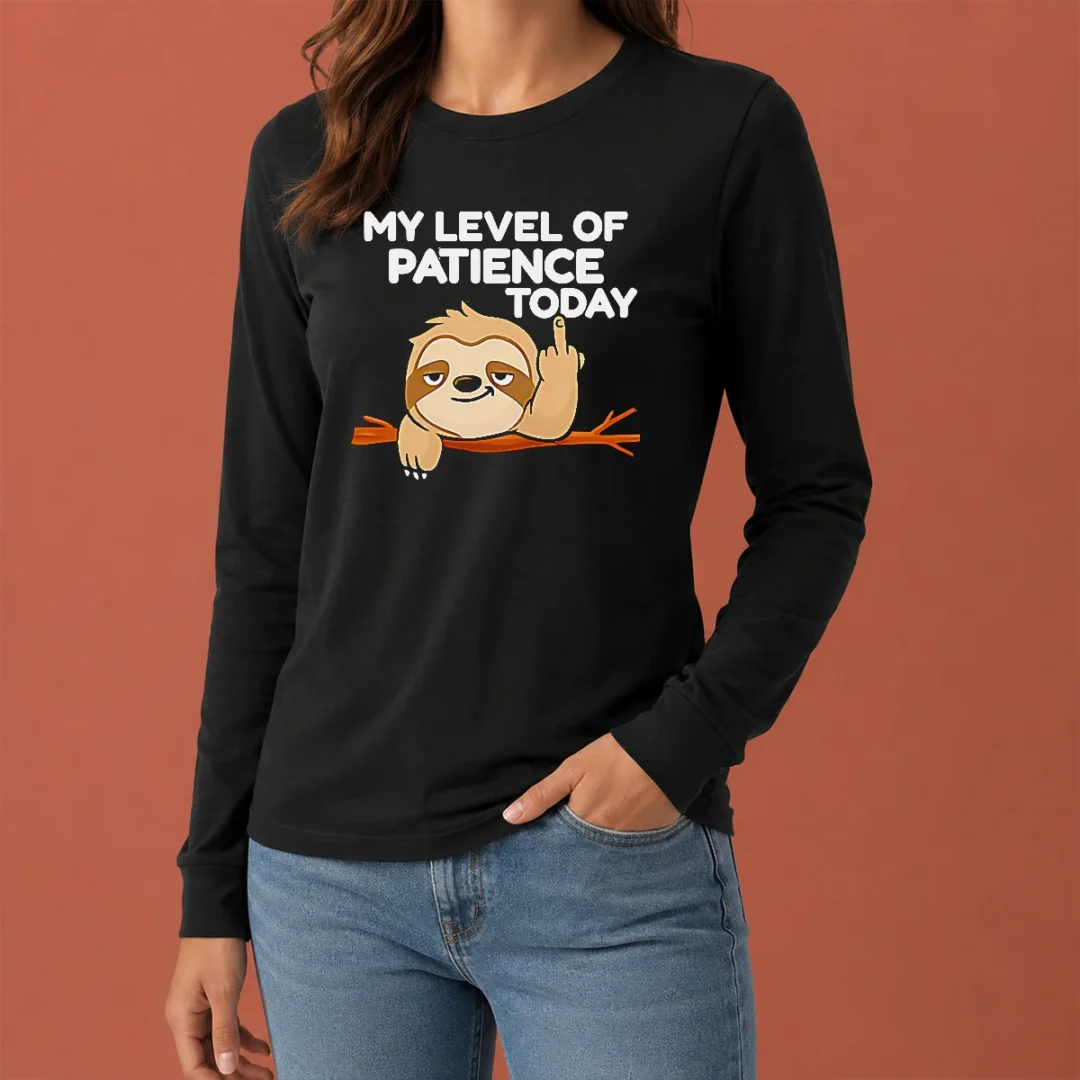 hot-sloth-middle-finger-my-level-of-patience-today-cartoon-long-sleeve-shirt Hot Sloth Middle Finger My Level Of Patience Today Cartoon Long Sleeve Shirt