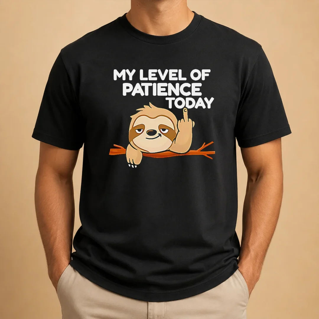 hot-sloth-middle-finger-my-level-of-patience-today-cartoon-t-shirt-1 Hot Sloth Middle Finger My Level Of Patience Today Cartoon