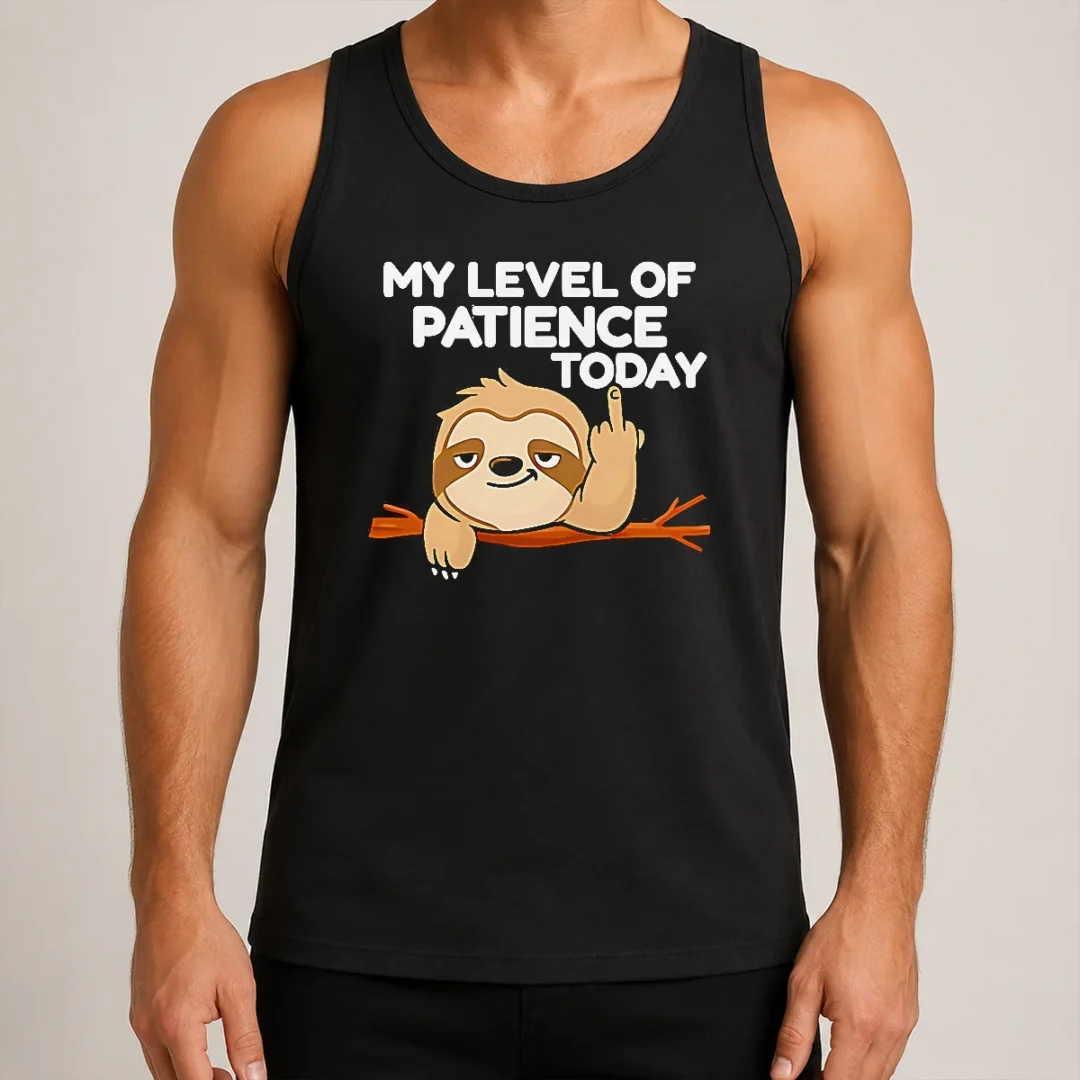 hot-sloth-middle-finger-my-level-of-patience-today-cartoon-tank-top Hot Sloth Middle Finger My Level Of Patience Today Cartoon Tank Top