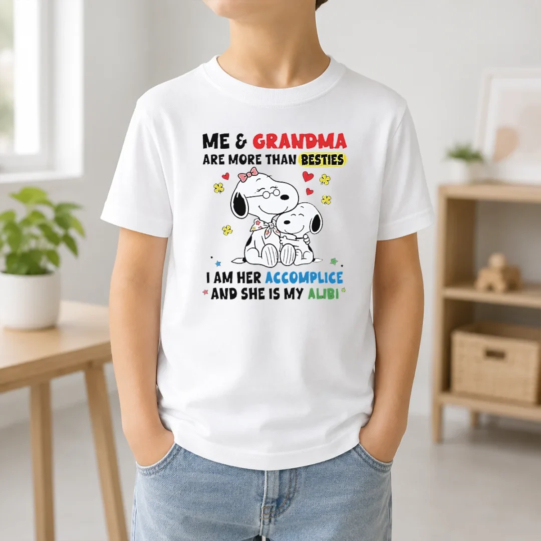 Hot Snoopy Grandma Me And Are More Than Besties I Am Her Accomplice She Is My Alibi Kids T Shirt Hot Snoopy Grandma Me And Are More Than Besties I Am Her Accomplice She Is My Alibi Kids T-Shirt