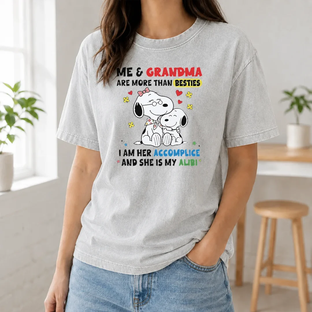 Hot Snoopy Grandma Me And Are More Than Besties I Am Her Accomplice She Is My Alibi Washed T Shirt Hot Snoopy Grandma Me And Are More Than Besties I Am Her Accomplice She Is My Alibi Washed T-Shirt
