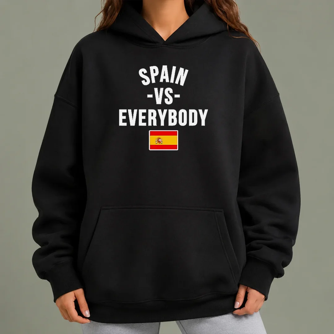 hot-spain-vs-everybody-national-soccer-team-spain-world-cup-2026-hoodie-2 Hot Spain Vs Everybody National Soccer Team Spain World Cup 2026 Hoodie in red with graphic print, front view