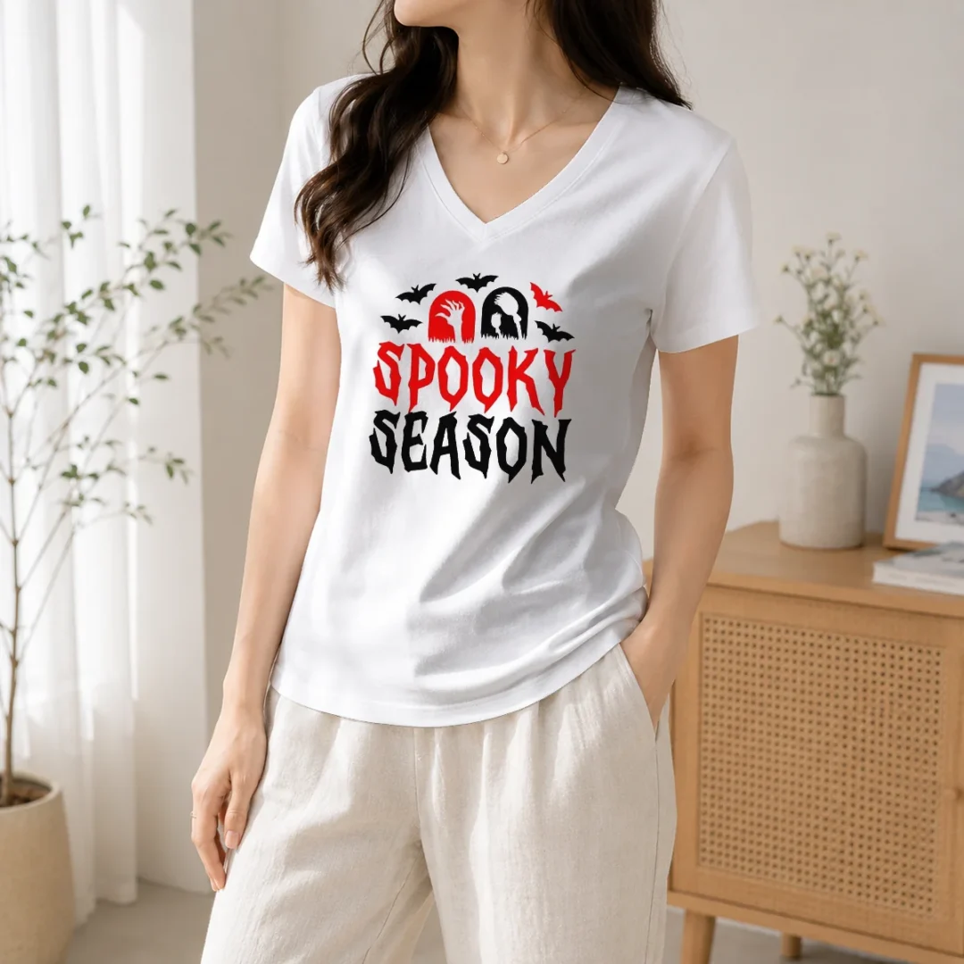 hot-spooky-season-halloween-bats-witch-broom-zombie-v-neck-shirt Hot Spooky Season Halloween Bats Witch Broom Zombie V-Neck Shirt
