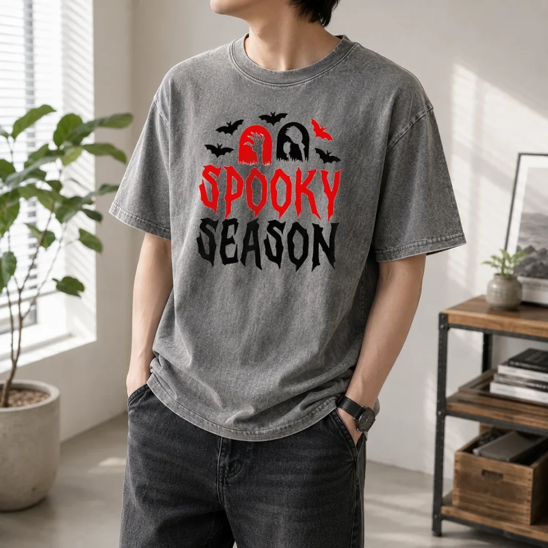 hot-spooky-season-halloween-bats-witch-broom-zombie-washed-t-shirt Hot Spooky Season Halloween Bats Witch Broom Zombie Washed T-Shirt