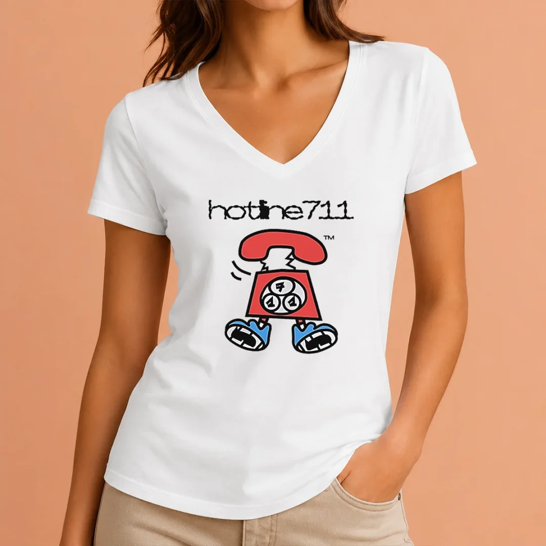 hot-telephone-cartoon-hotline711-v-neck-shirt Hot Telephone Cartoon Hotline711 V-Neck Shirt
