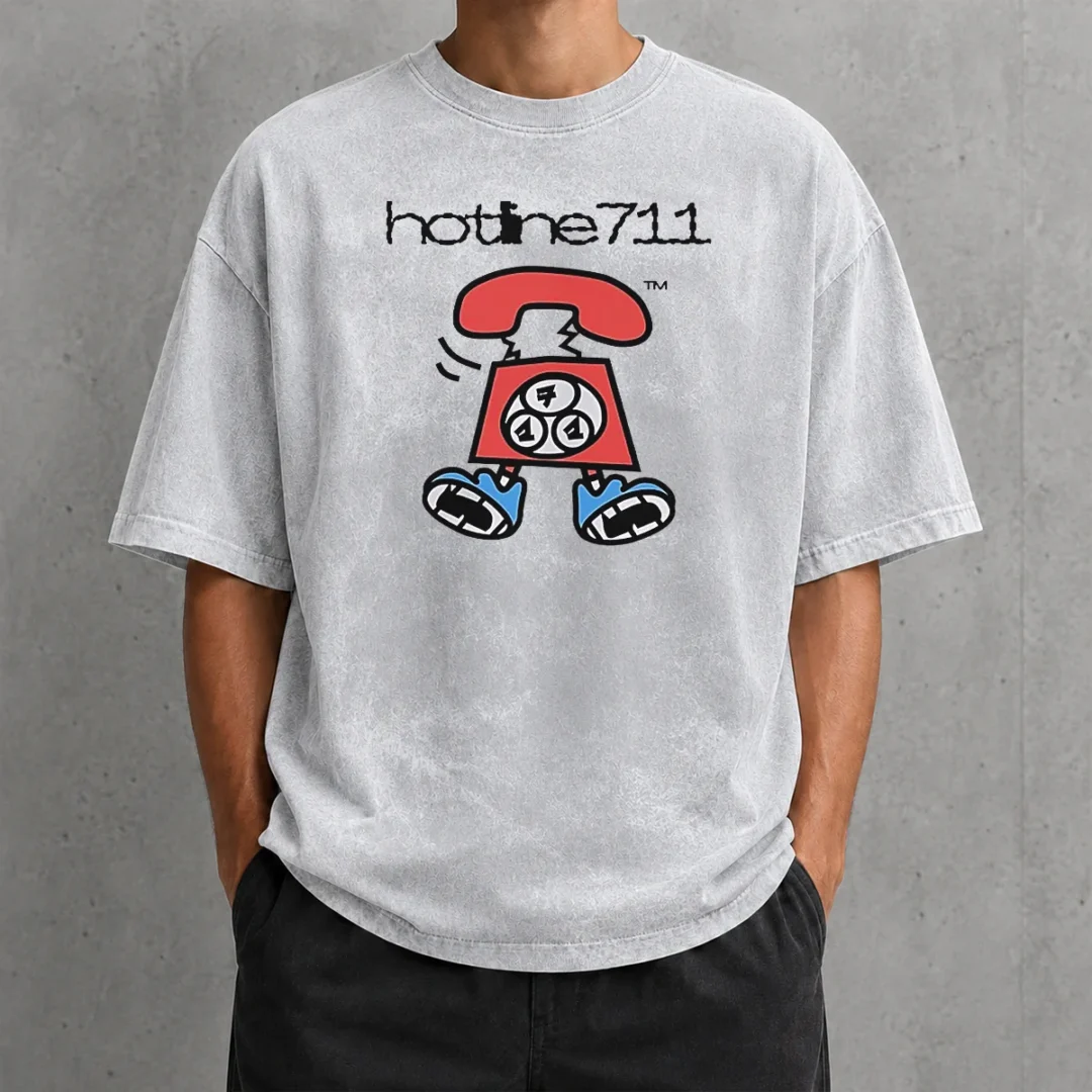 hot-telephone-cartoon-hotline711-washed-t-shirt Hot Telephone Cartoon Hotline711 Washed T-Shirt
