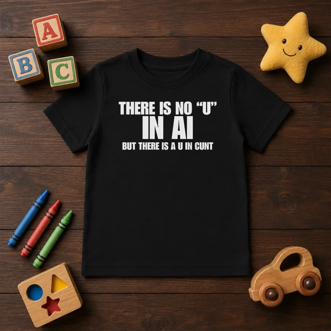 hot-there-is-no-u-in-ai-but-there-is-a-u-in-cunt-kids-t-shirt Hot There Is No U In AI But There Is A U In Cunt kids t shirt in white, short sleeve cotton tee for children