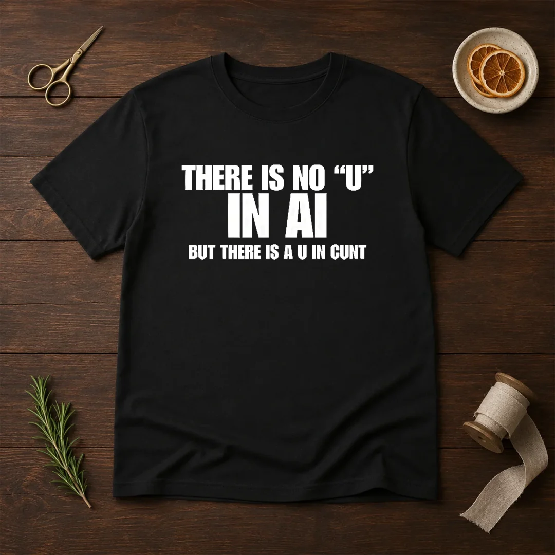 hot-there-is-no-u-in-ai-but-there-is-a-u-in-cunt-t-shirt Hot There Is No U In AI But There Is A U In Cunt t shirt in black, classic fit, short sleeve cotton tee