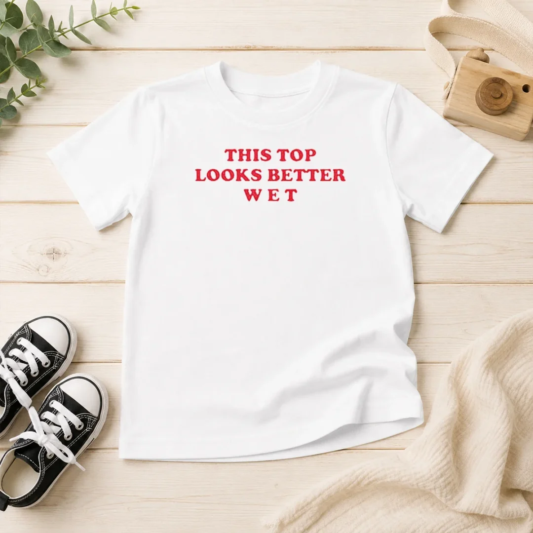 hot-this-top-looks-better-wet-kids-t-shirt Hot This Top Looks Better Wet Kids T Shirt in bright colors for children, short sleeve cotton tee