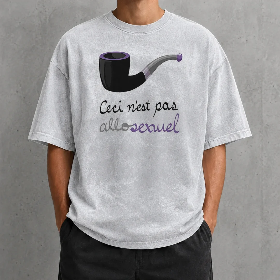 hot-top-asexual-pride-rene-magritte-ceci-n-est-pas-allosexuel-washed-t-shirt Hot Top Asexual Pride Rene Magritte Ceci N Est Pas Allosexuel graphic on a soft washed t shirt in neutral tones