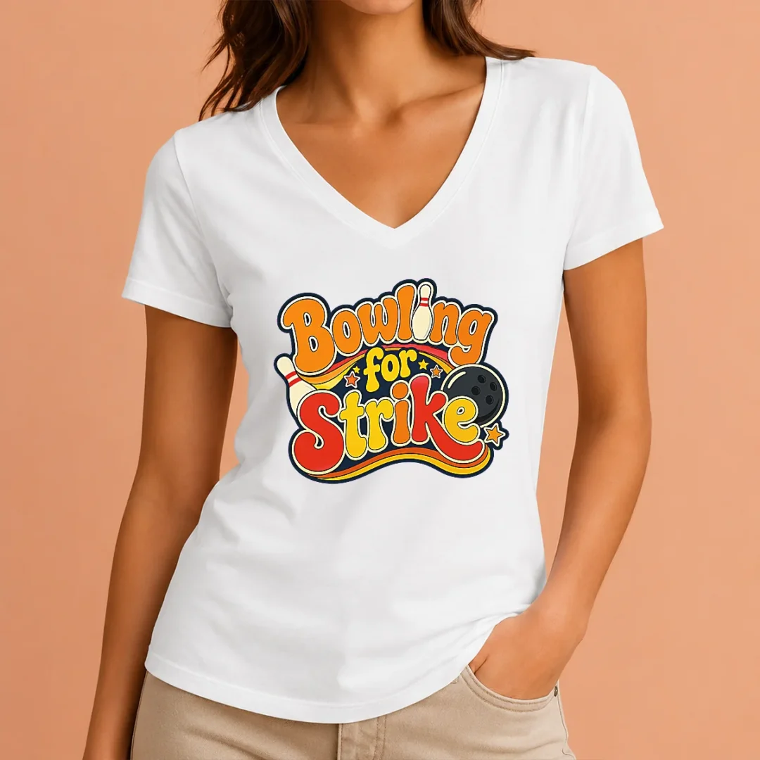 hot-top-bowling-for-strike-groovy-retro-v-neck-shirt Hot Top Bowling For Strike Groovy Retro V-Neck Shirt
