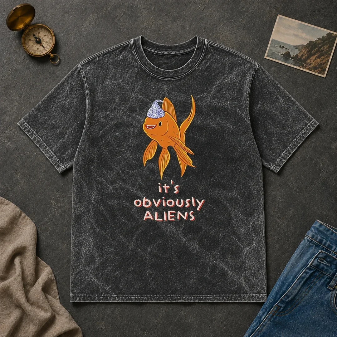 Hot Top Goldfish Wearing Tin Foil Hat It Is Obviously Aliens Washed T Shirt Hot Top Goldfish Wearing Tin Foil Hat It Is Obviously Aliens Washed T-Shirt