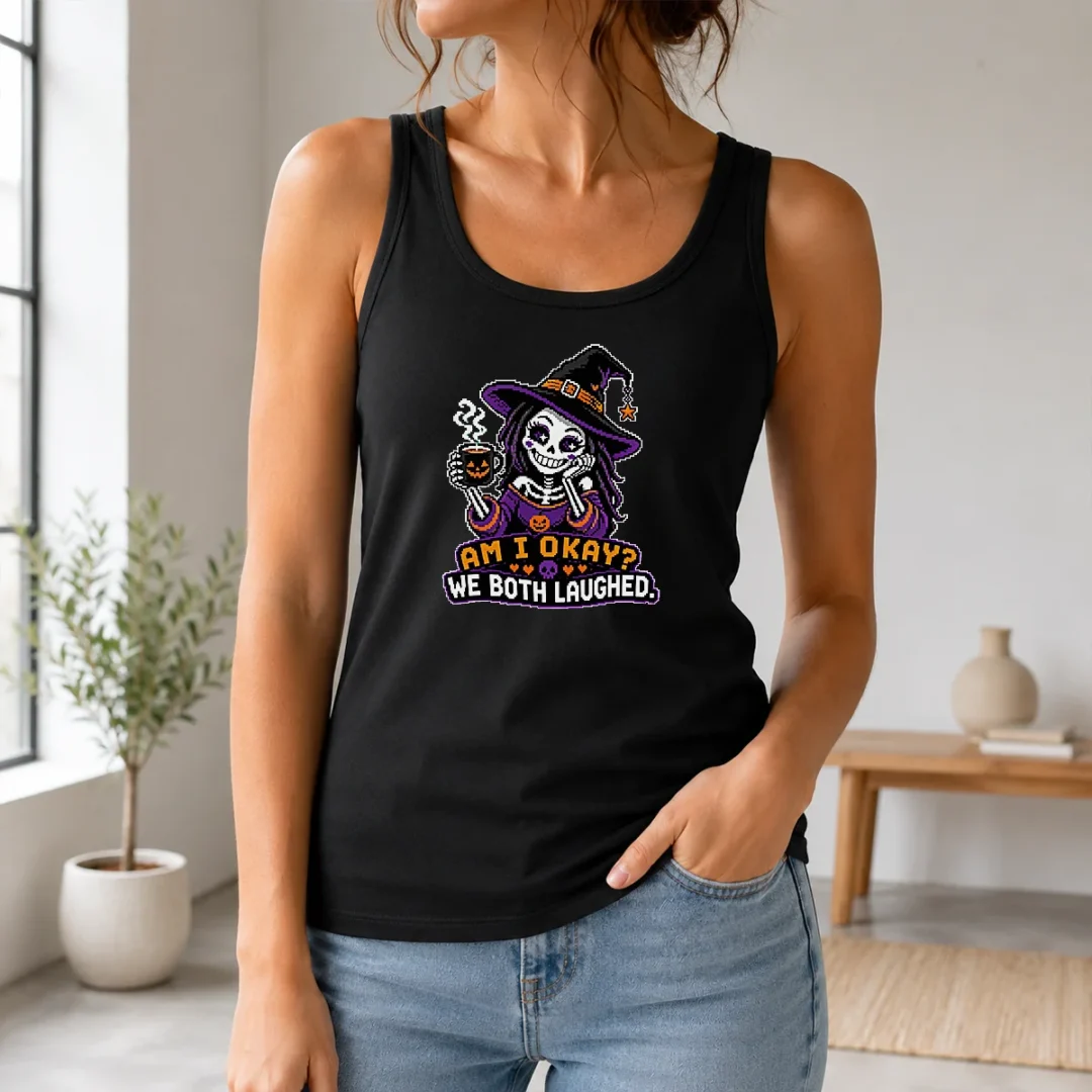 Hot Top Halloween Coffee Skeleton Girl Pixel Tank Top Hot Top Halloween Coffee Skeleton Girl Pixel Tank Top