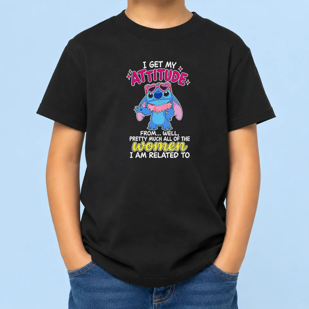 hot-top-i-get-my-attitude-from-well-pretty-much-all-of-the-women-i-am-related-to-kids-t-shirt-1 Hot Top I Get My Attitude From Well Pretty Much All Of The Women I Am Related To kids t shirt in bright pink, front view