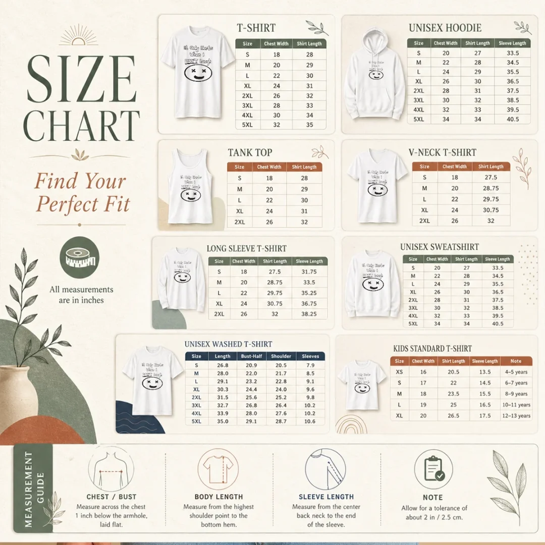 hot-top-it-only-hurts-when-i-dont-laugh-size-chart Size chart for Hot Top It Only Hurts When I Dont Laugh with measurements in inches and cm