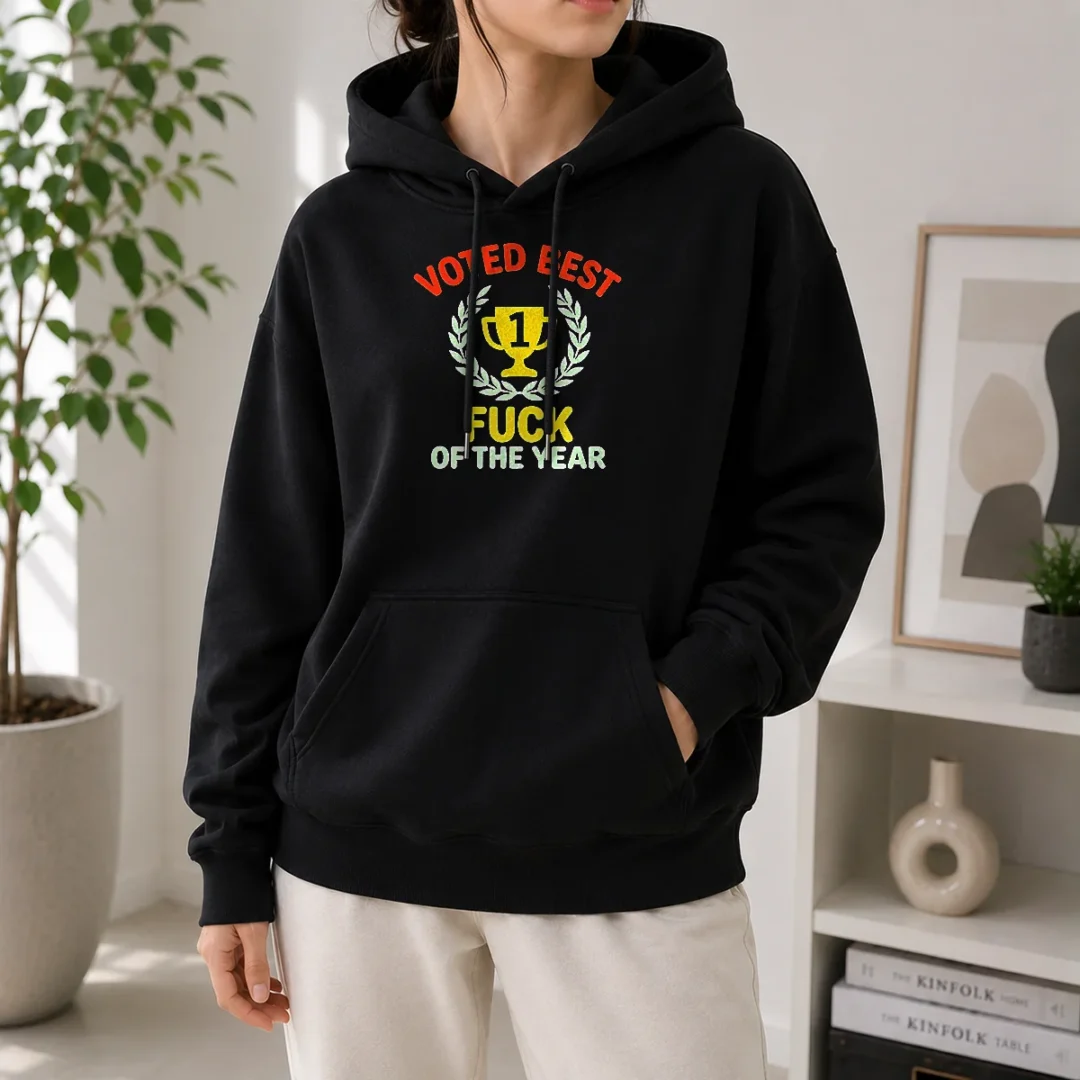 hot-voted-best-fuck-of-the-year-trophy-award-hoodie Hot Voted Best Fuck Of The Year Trophy Award Hoodie in black, featuring bold white text on front