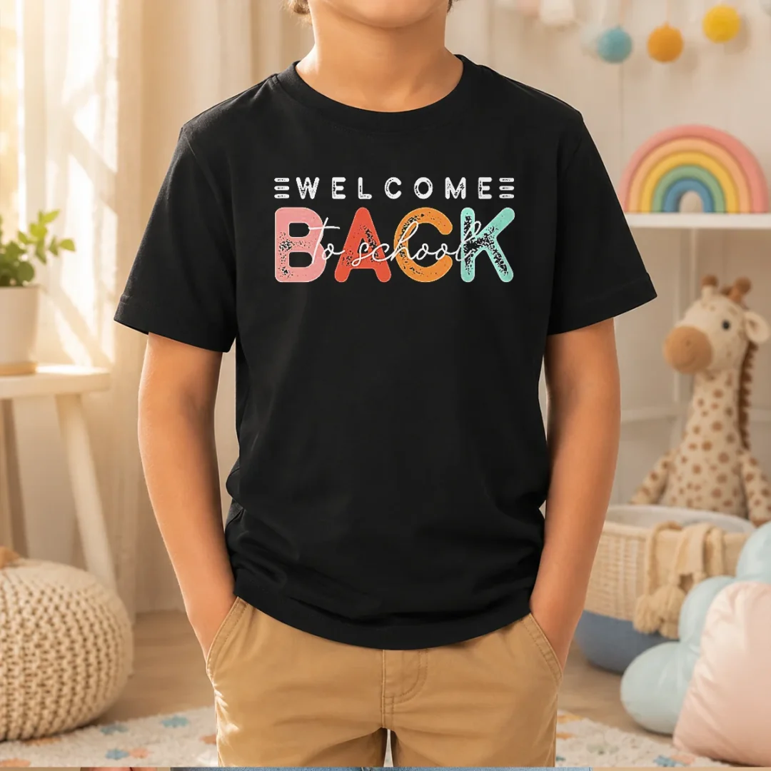 hot-welcome-back-to-school-distressed-typography-kids-t-shirt Hot Welcome Back To School Distressed Typography Shirt - Image 9