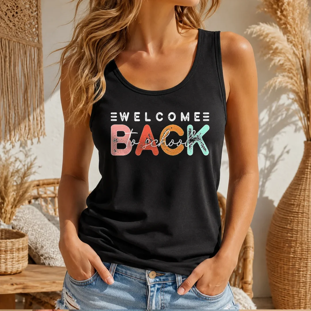 hot-welcome-back-to-school-distressed-typography-tank-top Hot Welcome Back To School Distressed Typography Tank Top