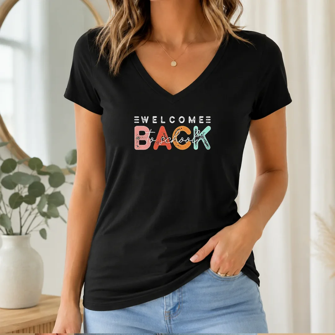 hot-welcome-back-to-school-distressed-typography-v-neck-shirt Hot Welcome Back To School Distressed Typography V-Neck Shirt