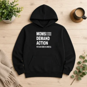 Pretty Nice Moms Demand Action For Gun Sense In America Hoodie in dark gray, front view with drawstring hood and kangaroo pocket