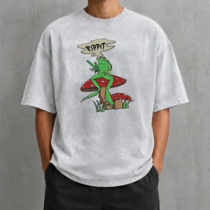 Top Frog Holding Gun Rippit Washed T-Shirt