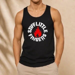 Pretty Stiff Little Fingers Circular Badge Logo With Flame Emblem Centered Inside Tank Top