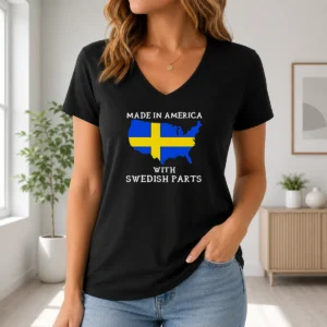 Pretty Official Made In America With Swedish Parts Map Of United States Flag V-Neck Shirt