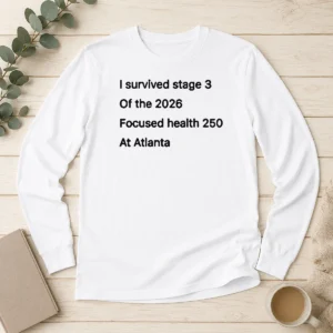 Pretty I Survived Stage 3 Of The 2026 Focused Health 250 At Atlanta Long Sleeve Shirt showing front print on a white long sleeve garment
