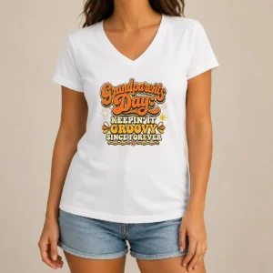 Funny Awesome Grandparents Day Keepin It Groovy Tee Groovy Retro V-Neck Shirt
