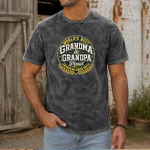Pretty Grandparents Day Proud Grandchildren Mascot Badge on a soft washed t shirt in light gray