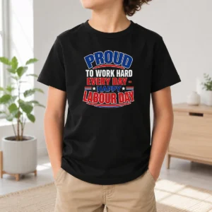 Funny Labour Day Proud Worker Vector For American Blue Colla Kids T-Shirt