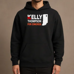 Nice Pretty Kelly Thompson For Congress Hoodie in black, featuring front pouch pocket and adjustable drawstring hood