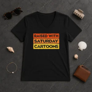 Official Raised With Saturday Cartoons Retro 90s V-Neck Shirt