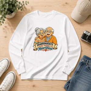 Pretty Grandparents Day Cartoon Honoring Family Heartbeat Long Sleeve Shirt
