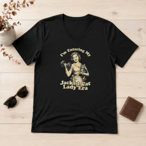 Premium Retro Jacked Cat Lady V Neck Shirt in soft fabric with vintage cat graphic and comfortable fit