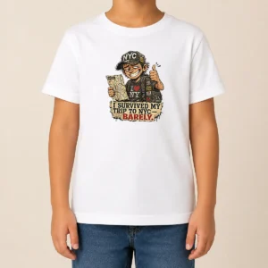 Good Survived NYC Trip Funny Grunge Streetwear kids t shirt with distressed graphic print and casual fit