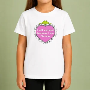 Top I Will Succeed Because I Am Chinese Heart Frog Kids T Shirt featuring a bold graphic and comfortable fit for children