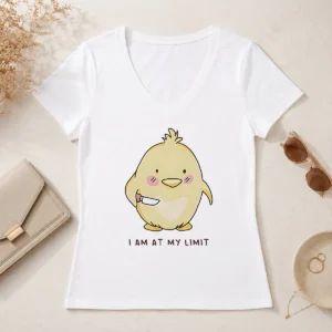 Hot Premium Yellow Chick Holding Knife I Am At My Limit V Neck Shirt with bright yellow graphic on soft fabric