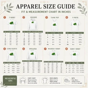Size chart for Funny Beck Frog With Flies Alternative Rock Indie Music with measurements in inches and cm